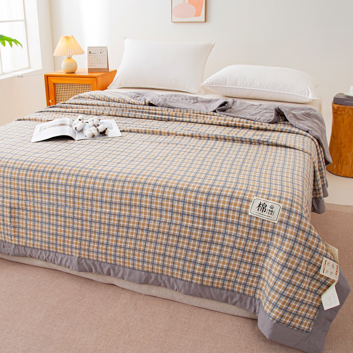 91家纺网 家纺一手货源 找家纺 美之润家纺 2026新款A类无印风100%新疆棉花夏被纯棉夏凉被空调被子薄被芯棉花 雅格咖