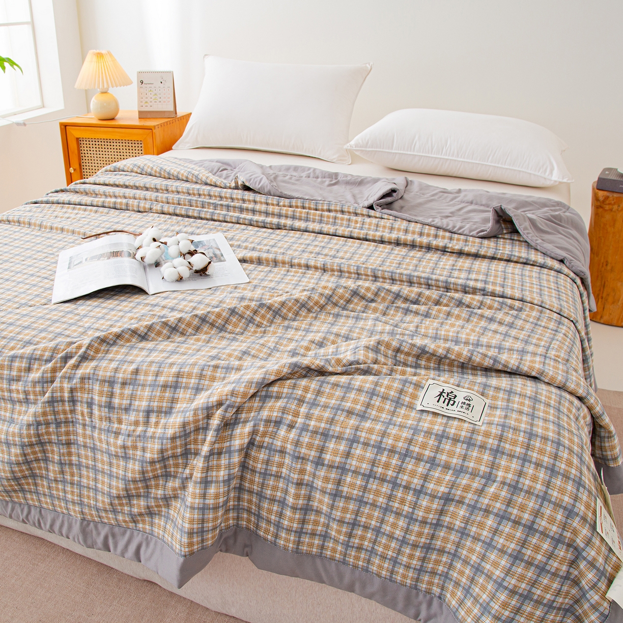 91家纺网 家纺一手货源 找家纺 美之润家纺 2026新款A类无印风100%新疆棉花夏被纯棉夏凉被空调被子薄被芯棉花 雅格咖