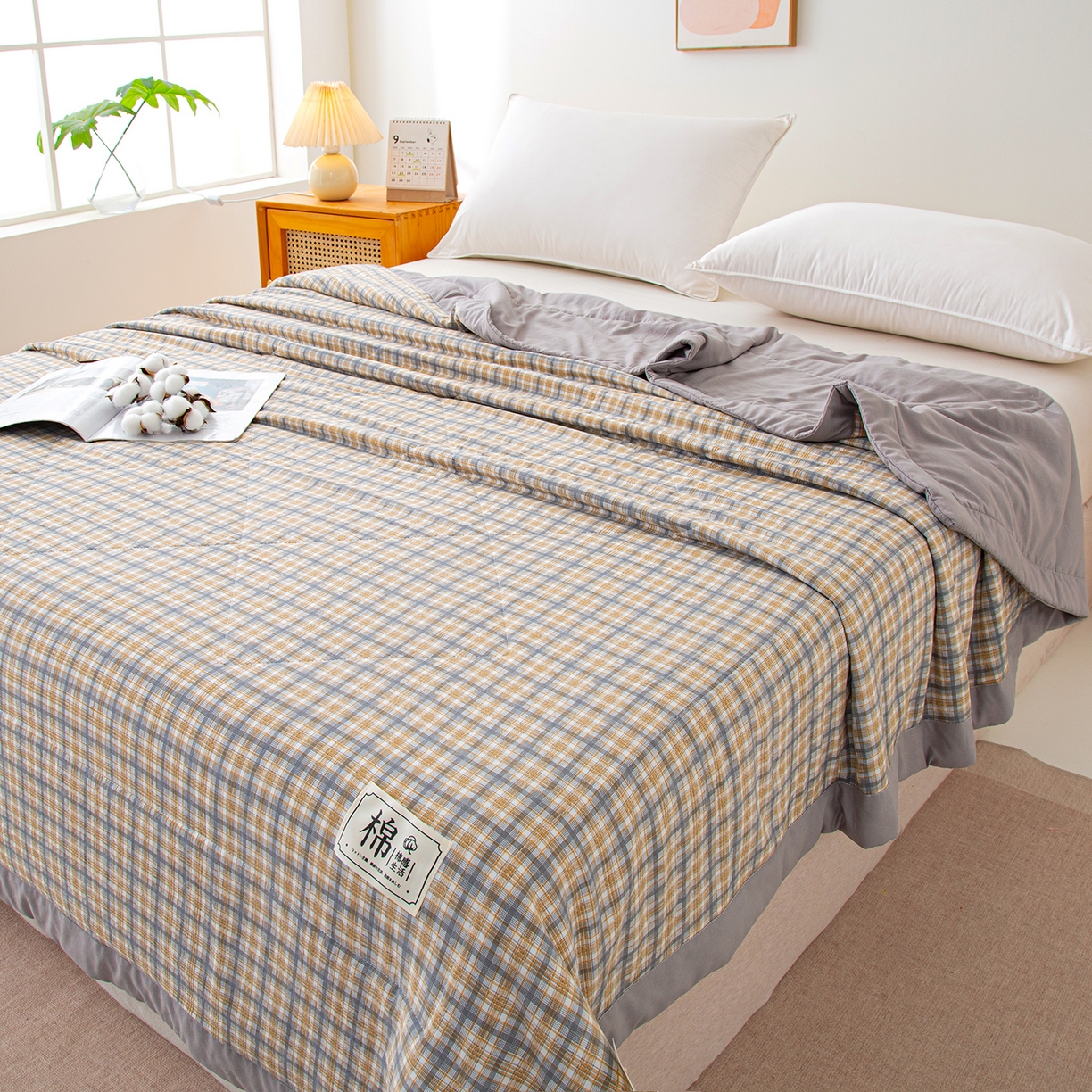 91家纺网 家纺一手货源 找家纺 美之润家纺 2026新款A类无印风100%新疆棉花夏被纯棉夏凉被空调被子薄被芯棉花 雅格咖