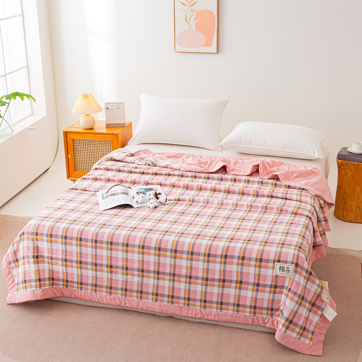 91家纺网 家纺一手货源 找家纺 美之润家纺 2026新款A类无印风100%新疆棉花夏被纯棉夏凉被空调被子薄被芯棉花 中格粉