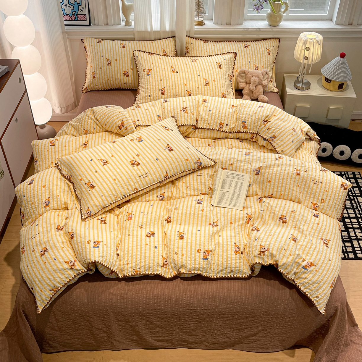 91家纺网 家纺一手货源 找家纺 （总）仟网汇 2026新款云感泡芙棉小清新印花贝壳边四件套