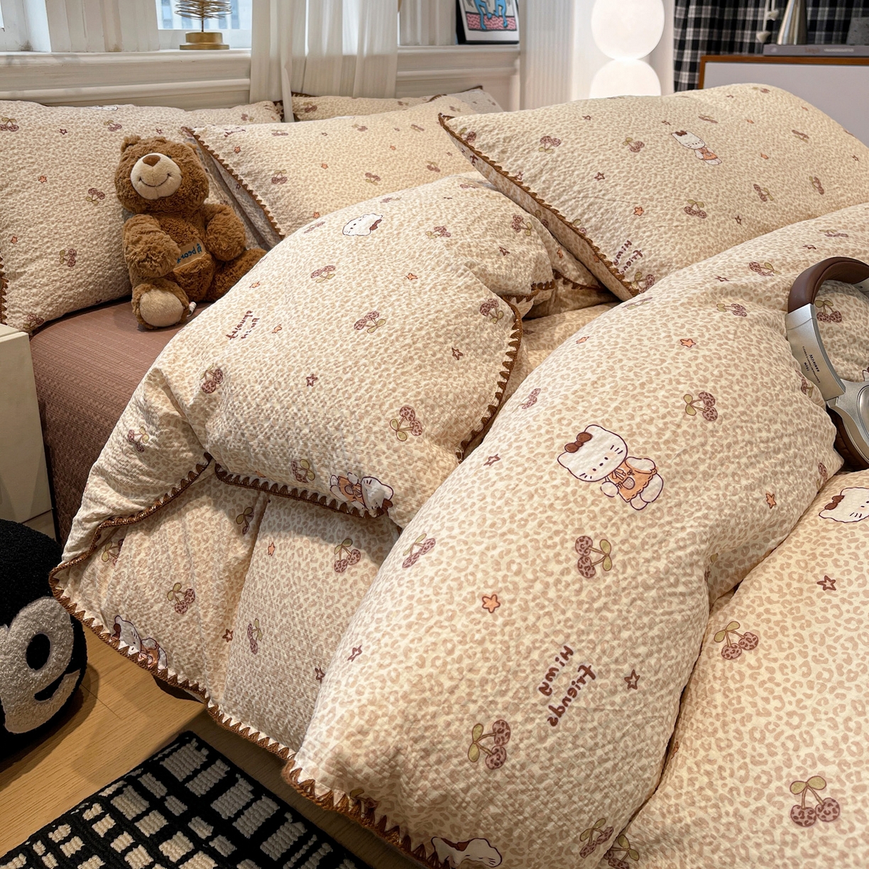 91家纺网 家纺一手货源 找家纺 （总）仟网汇 2026新款云感泡芙棉小清新印花贝壳边四件套