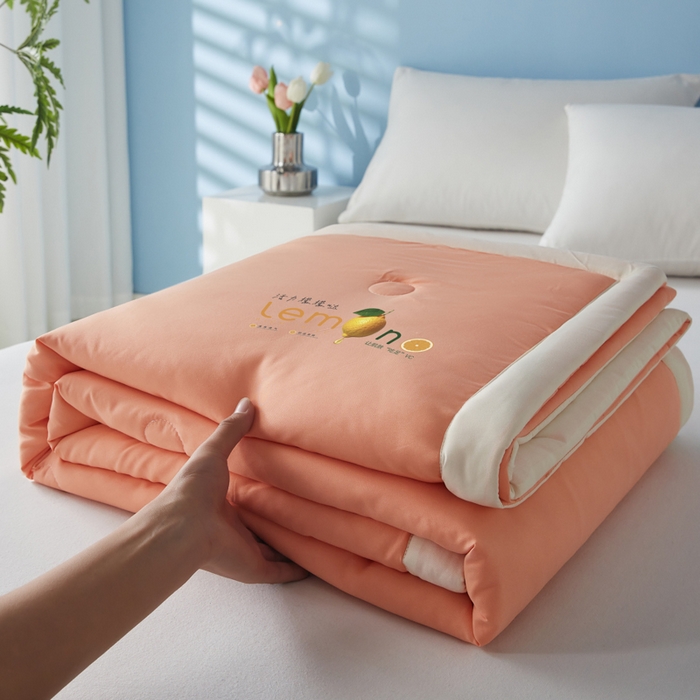 91家纺网 家纺一手货源 找家纺 帕芬鸟家纺 2026新款柠檬大豆夏被 柠檬-橙