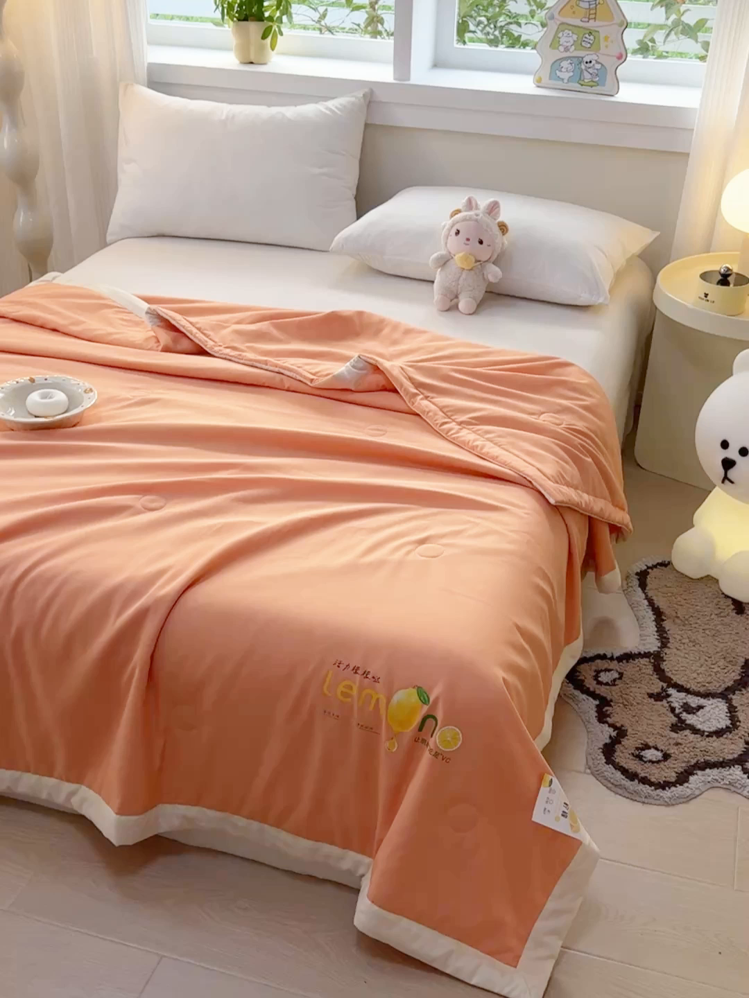 91家纺网 家纺一手货源 找家纺 帕芬鸟家纺 2026新款柠檬大豆夏被 柠檬-橙