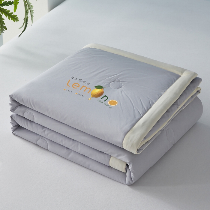 91家纺网 家纺一手货源 找家纺 帕芬鸟家纺 2026新款柠檬大豆夏被 柠檬-灰