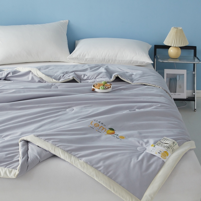 91家纺网 家纺一手货源 找家纺 帕芬鸟家纺 2026新款柠檬大豆夏被 柠檬-灰