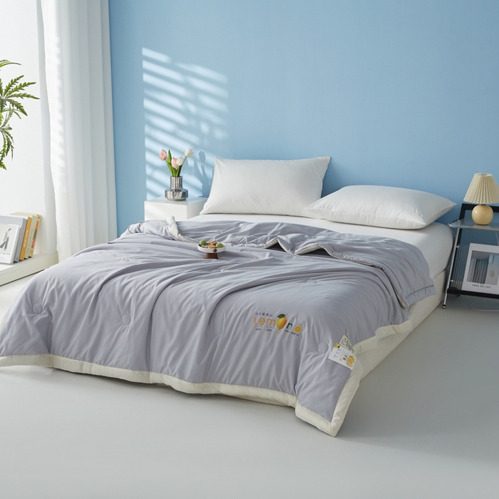 91家纺网 家纺一手货源 找家纺 帕芬鸟家纺 2026新款柠檬大豆夏被 柠檬-灰