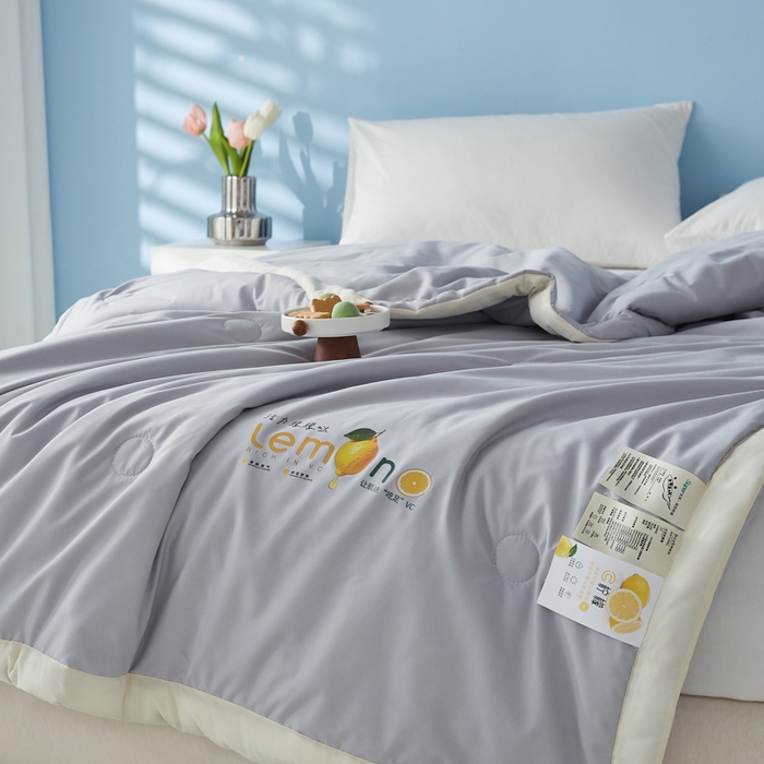 91家纺网 家纺一手货源 找家纺 帕芬鸟家纺 2026新款柠檬大豆夏被 柠檬-灰