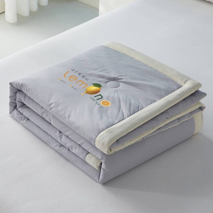 91家纺网 家纺一手货源 找家纺 帕芬鸟家纺 2026新款柠檬大豆夏被 柠檬-灰