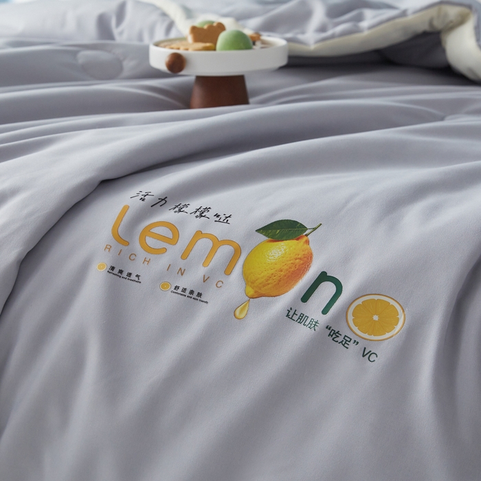 91家纺网 家纺一手货源 找家纺 帕芬鸟家纺 2026新款柠檬大豆夏被 柠檬-灰