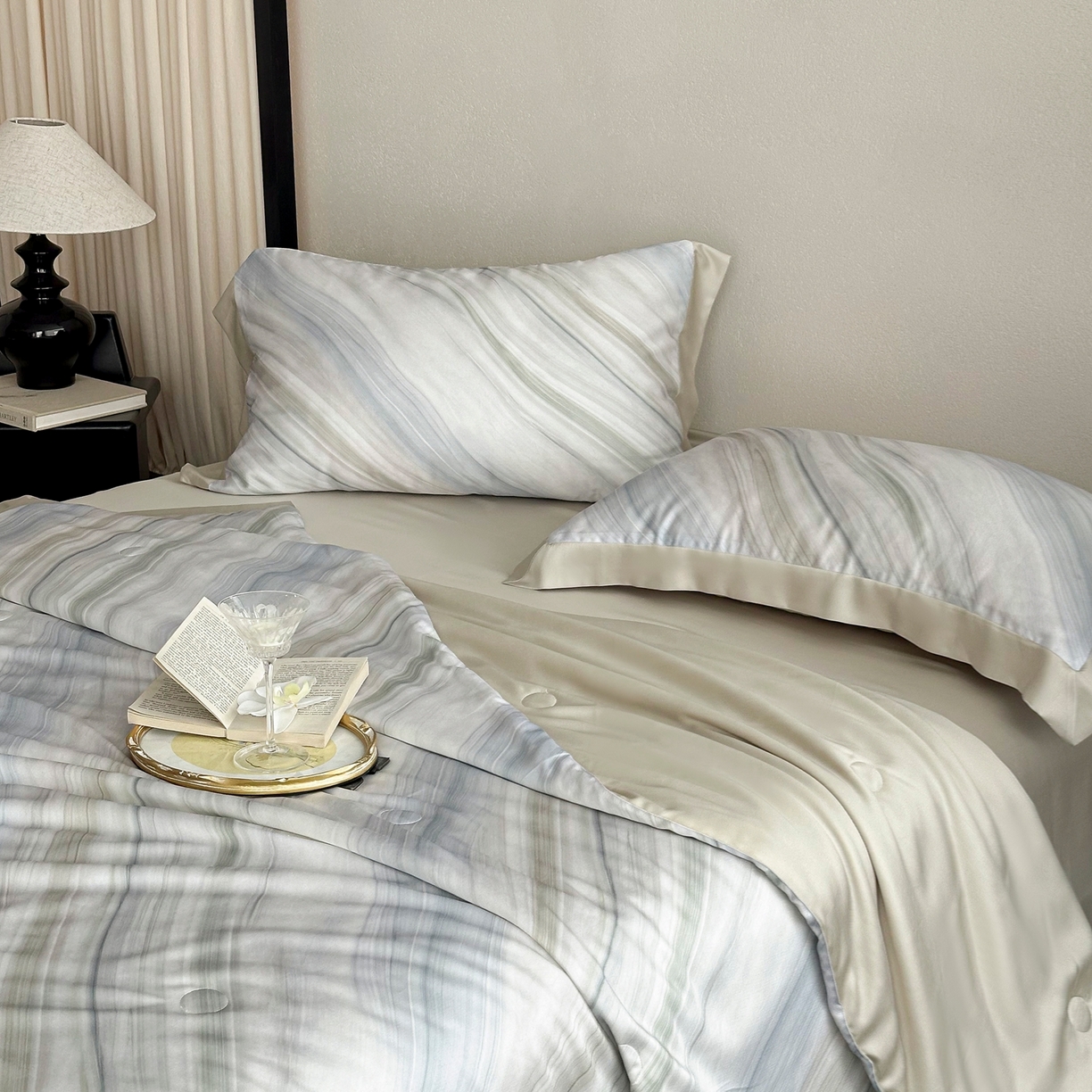 黛舒家居 2026年春夏款80S天丝夏被夏被四件套 云屿晨纱