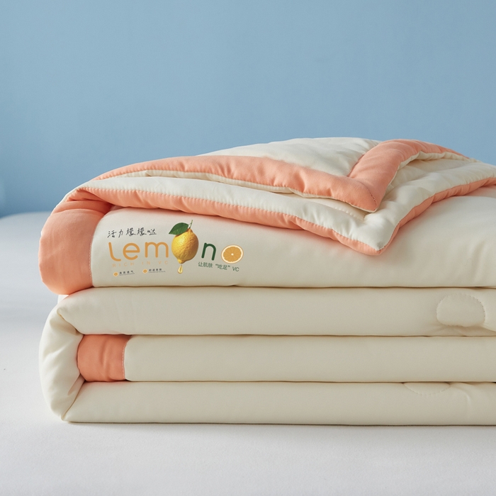 91家纺网 家纺一手货源 找家纺 帕芬鸟家纺 2026新款柠檬大豆夏被 柠檬-米黄