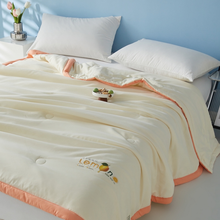 91家纺网 家纺一手货源 找家纺 帕芬鸟家纺 2026新款柠檬大豆夏被 柠檬-米黄