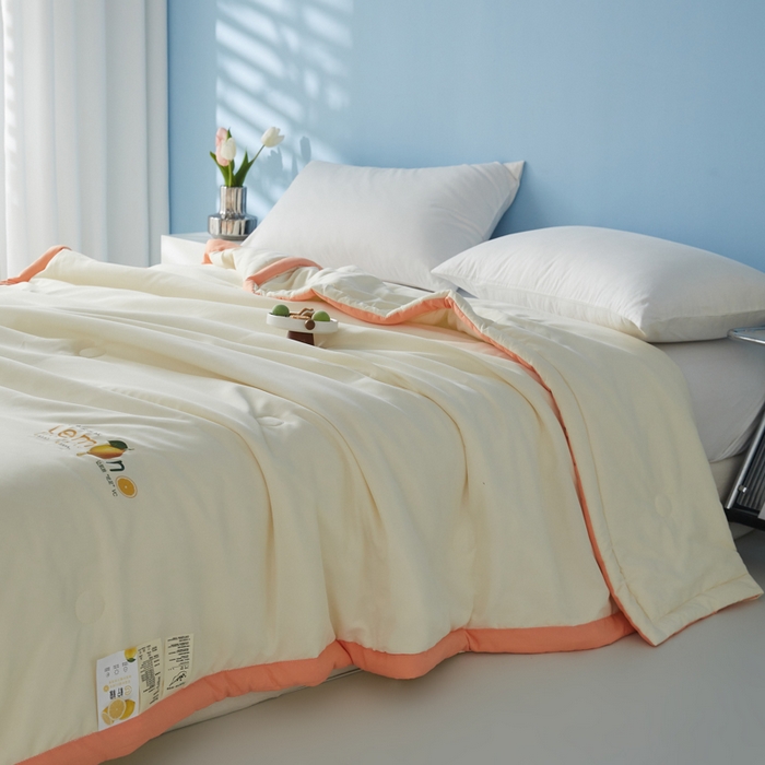 91家纺网 家纺一手货源 找家纺 帕芬鸟家纺 2026新款柠檬大豆夏被 柠檬-米黄