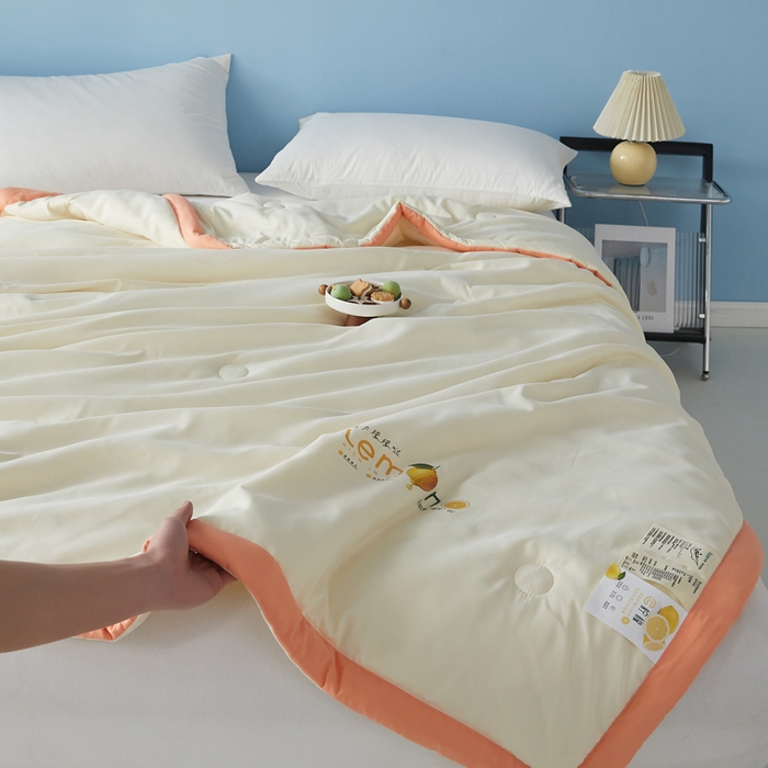 91家纺网 家纺一手货源 找家纺 帕芬鸟家纺 2026新款柠檬大豆夏被 柠檬-米黄