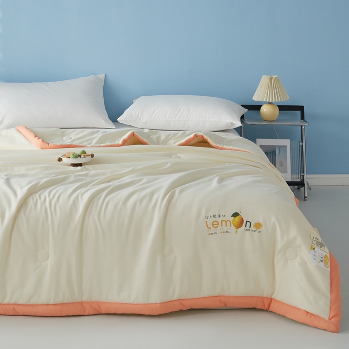 91家纺网 家纺一手货源 找家纺 帕芬鸟家纺 2026新款柠檬大豆夏被 柠檬-米黄