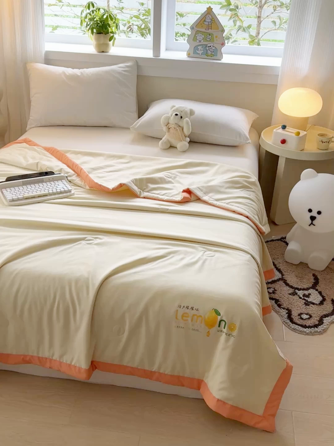 91家纺网 家纺一手货源 找家纺 帕芬鸟家纺 2026新款柠檬大豆夏被 柠檬-米黄