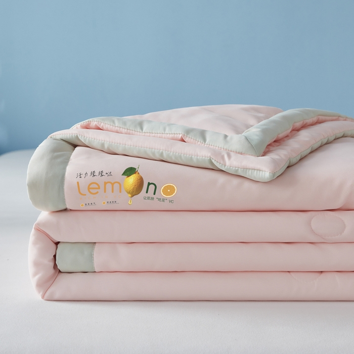 91家纺网 家纺一手货源 找家纺 帕芬鸟家纺 2026新款柠檬大豆夏被 柠檬-香妃粉