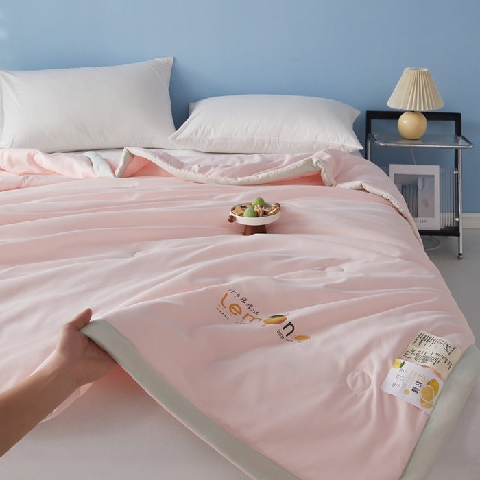 91家纺网 家纺一手货源 找家纺 帕芬鸟家纺 2026新款柠檬大豆夏被 柠檬-香妃粉