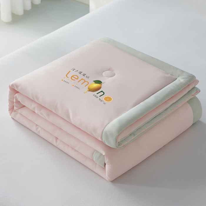 91家纺网 家纺一手货源 找家纺 帕芬鸟家纺 2026新款柠檬大豆夏被 柠檬-香妃粉