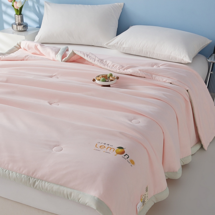 91家纺网 家纺一手货源 找家纺 帕芬鸟家纺 2026新款柠檬大豆夏被 柠檬-香妃粉