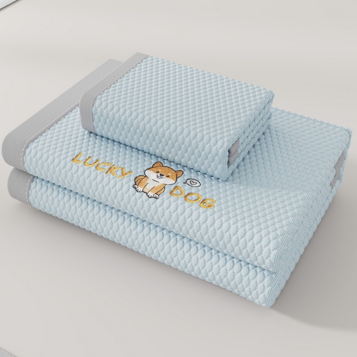 91家纺网 家纺一手货源 找家纺 福来临家纺  2026新款A类凉豆豆凉感席系列PE冰豆豆席-床笠款-床席款 幸运小狗-蓝床席款