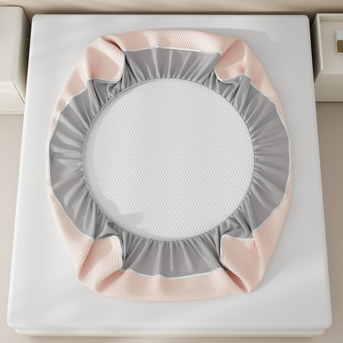 91家纺网 家纺一手货源 找家纺 福来临家纺  2026新款A类凉豆豆凉感席系列PE冰豆豆席-床笠款-床席款 幸运小狗-粉床笠款