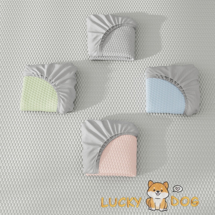 91家纺网 家纺一手货源 找家纺 福来临家纺  2026新款A类凉豆豆凉感席系列PE冰豆豆席-床笠款-床席款 幸运小狗-灰床笠款