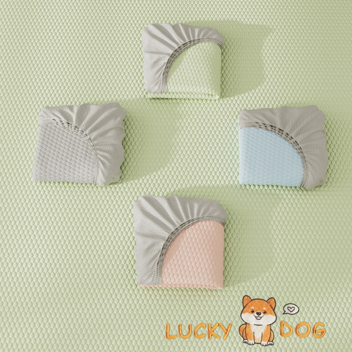 91家纺网 家纺一手货源 找家纺 福来临家纺  2026新款A类凉豆豆凉感席系列PE冰豆豆席-床笠款-床席款 幸运小狗-绿床笠款