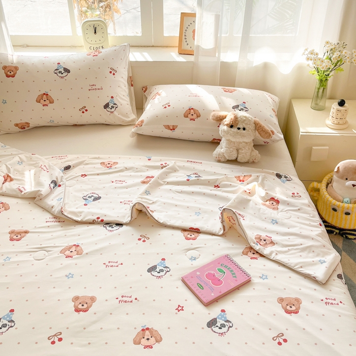 91家纺网 家纺一手货源 找家纺 大彩家居 2026新款韩版卡通治愈系凉感空调被 乖乖狗派对