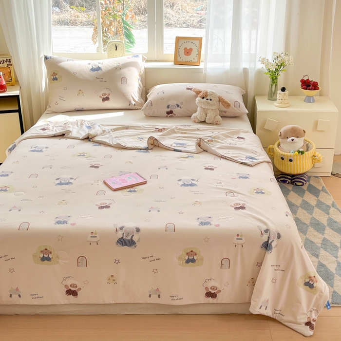 91家纺网 家纺一手货源 找家纺 大彩家居 2026新款韩版卡通治愈系凉感空调被 小象米其林