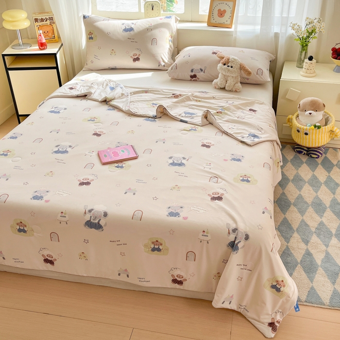 91家纺网 家纺一手货源 找家纺 大彩家居 2026新款韩版卡通治愈系凉感空调被 小象米其林