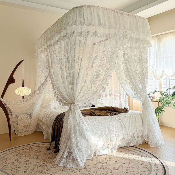 91家纺网 家纺一手货源 找家纺 （总）都市缘蚊帐 2026新款春夏落地豪华高端蕾丝提花款导轨蚊帐-玫瑰庄园-905款