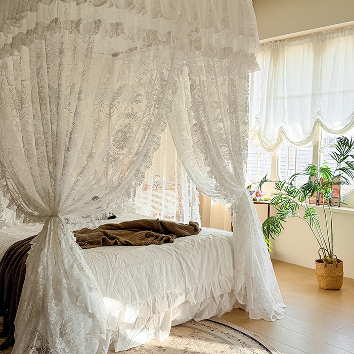91家纺网 家纺一手货源 找家纺 都市缘蚊帐 2026新款浪漫303新款欧式蕾丝轨道蚊帐 挪威森林-奶油白