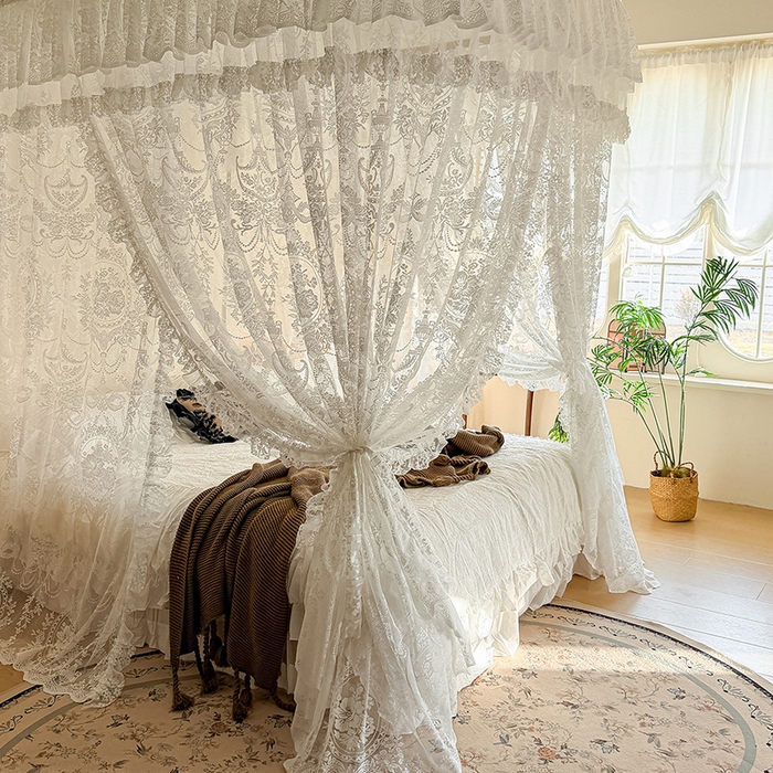 91家纺网 家纺一手货源 找家纺 都市缘蚊帐 2026新款浪漫303新款欧式蕾丝轨道蚊帐 挪威森林-奶油白