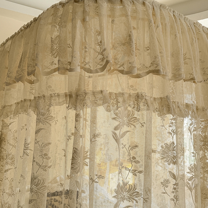 91家纺网 家纺一手货源 找家纺 都市缘蚊帐 2026新款浪漫303新款欧式蕾丝轨道蚊帐 春日里-奶油杏