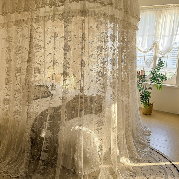 91家纺网 家纺一手货源 找家纺 都市缘蚊帐 2026新款浪漫303新款欧式蕾丝轨道蚊帐 春日里-奶油杏