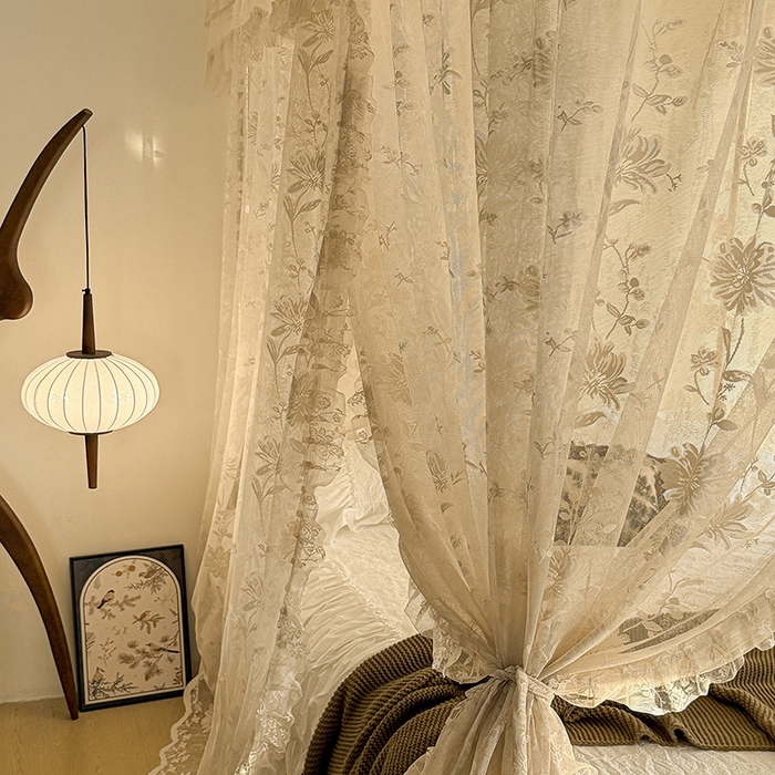 91家纺网 家纺一手货源 找家纺 都市缘蚊帐 2026新款浪漫303新款欧式蕾丝轨道蚊帐 春日里-奶油杏