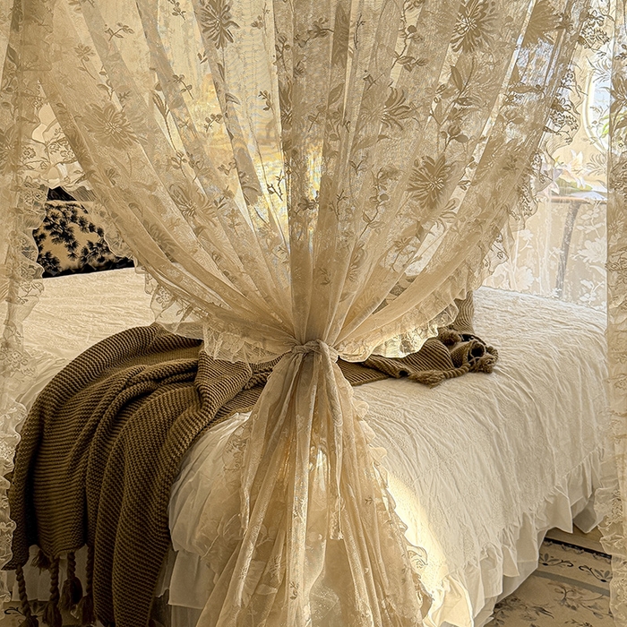 91家纺网 家纺一手货源 找家纺 都市缘蚊帐 2026新款浪漫303新款欧式蕾丝轨道蚊帐 春日里-奶油杏