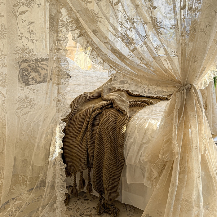 91家纺网 家纺一手货源 找家纺 都市缘蚊帐 2026新款浪漫303新款欧式蕾丝轨道蚊帐 春日里-奶油杏