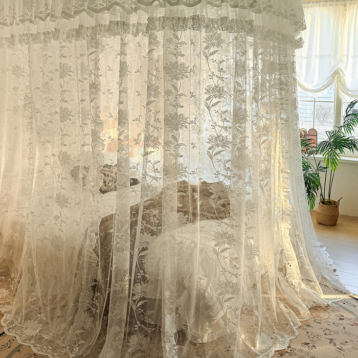 91家纺网 家纺一手货源 找家纺 都市缘蚊帐 2026新款浪漫303新款欧式蕾丝轨道蚊帐 春日里-奶油白