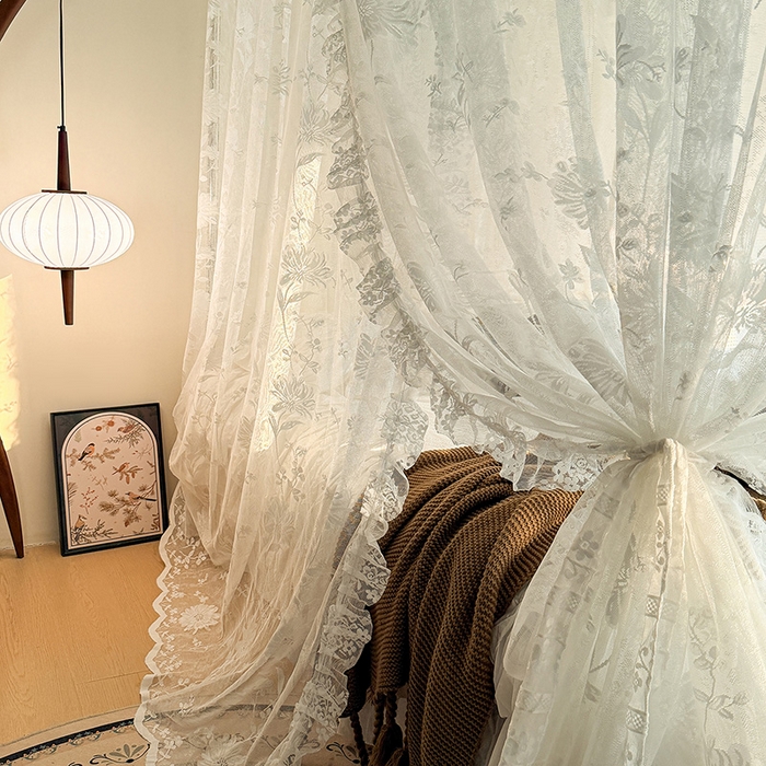 91家纺网 家纺一手货源 找家纺 都市缘蚊帐 2026新款浪漫303新款欧式蕾丝轨道蚊帐 春日里-奶油白