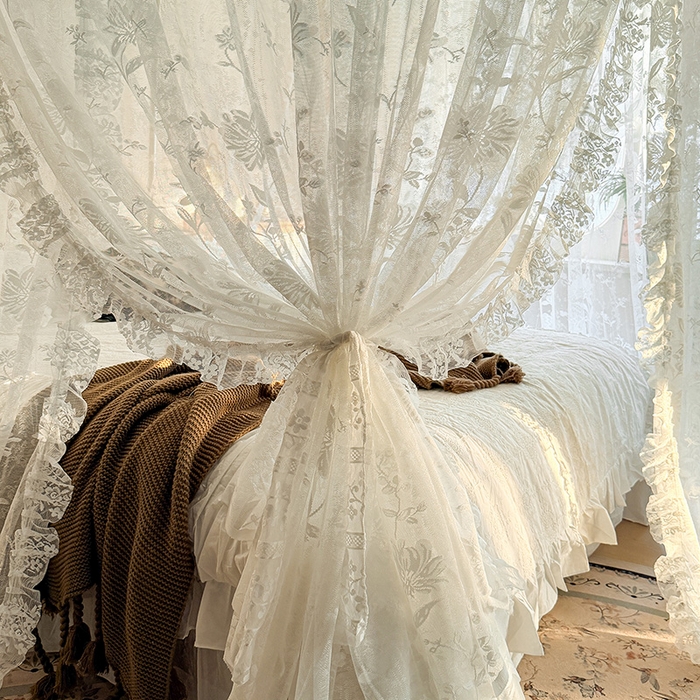 91家纺网 家纺一手货源 找家纺 都市缘蚊帐 2026新款浪漫303新款欧式蕾丝轨道蚊帐 春日里-奶油白