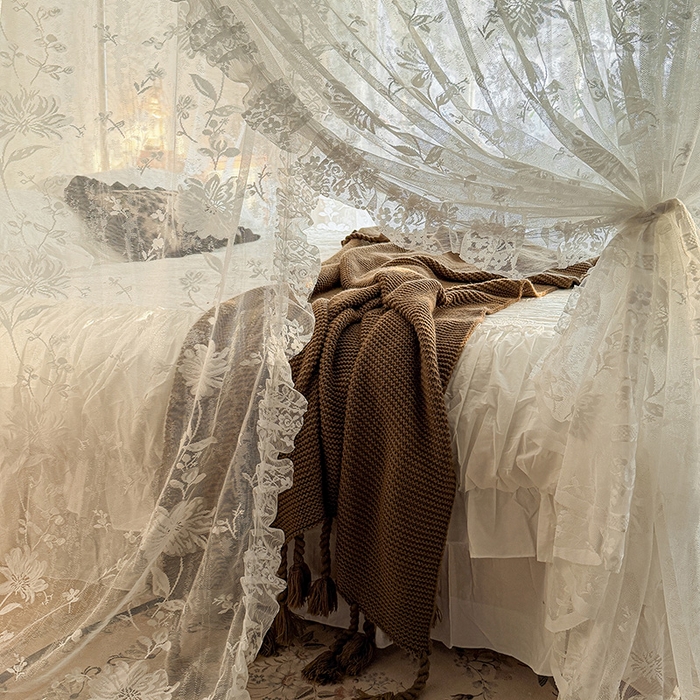 91家纺网 家纺一手货源 找家纺 都市缘蚊帐 2026新款浪漫303新款欧式蕾丝轨道蚊帐 春日里-奶油白