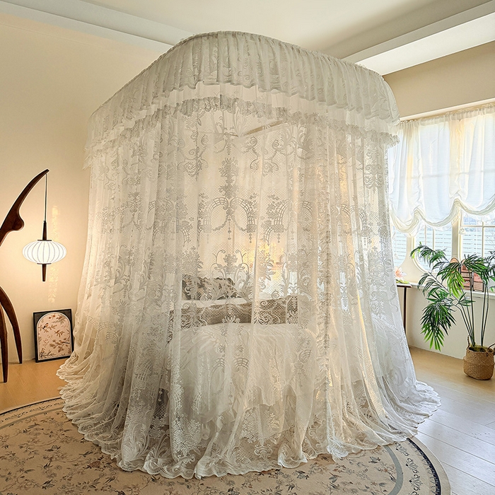 91家纺网 家纺一手货源 找家纺 都市缘蚊帐 2026新款浪漫303新款欧式蕾丝轨道蚊帐 芬德拉-奶油白