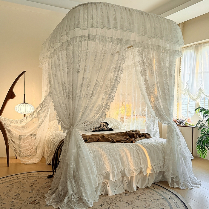 都市缘蚊帐 2026新款浪漫303新款欧式蕾丝轨道蚊帐 芬德拉-奶油白