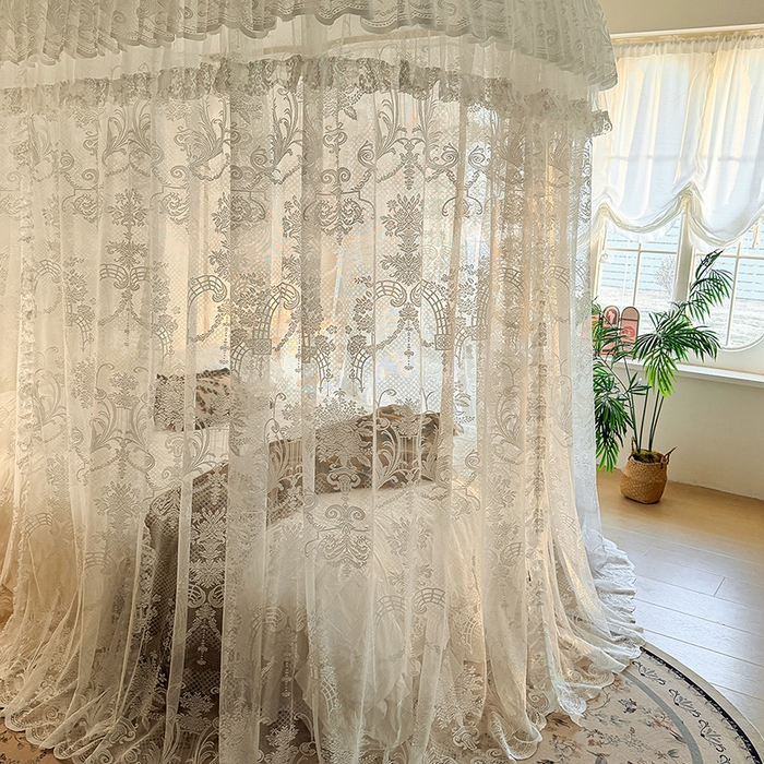 91家纺网 家纺一手货源 找家纺 都市缘蚊帐 2026新款浪漫303新款欧式蕾丝轨道蚊帐 芬德拉-奶油白