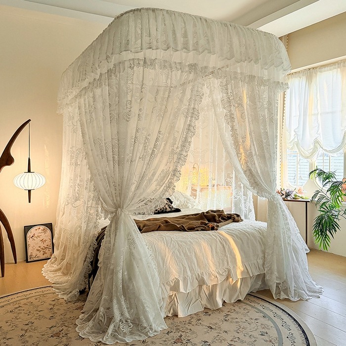 91家纺网 家纺一手货源 找家纺 都市缘蚊帐 2026新款浪漫303新款欧式蕾丝轨道蚊帐 芬德拉-奶油白
