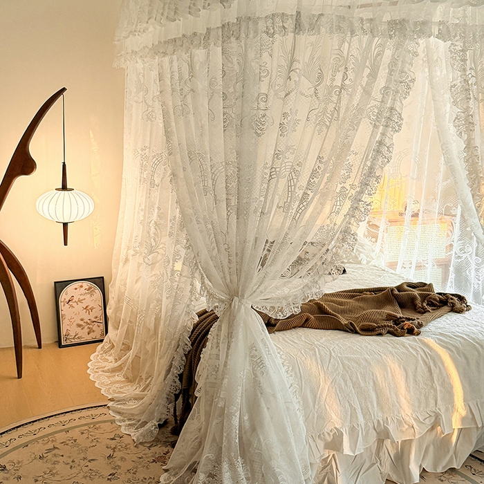 91家纺网 家纺一手货源 找家纺 都市缘蚊帐 2026新款浪漫303新款欧式蕾丝轨道蚊帐 芬德拉-奶油白