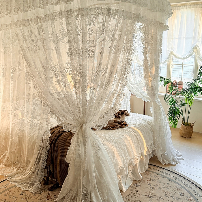 91家纺网 家纺一手货源 找家纺 都市缘蚊帐 2026新款浪漫303新款欧式蕾丝轨道蚊帐 芬德拉-奶油白